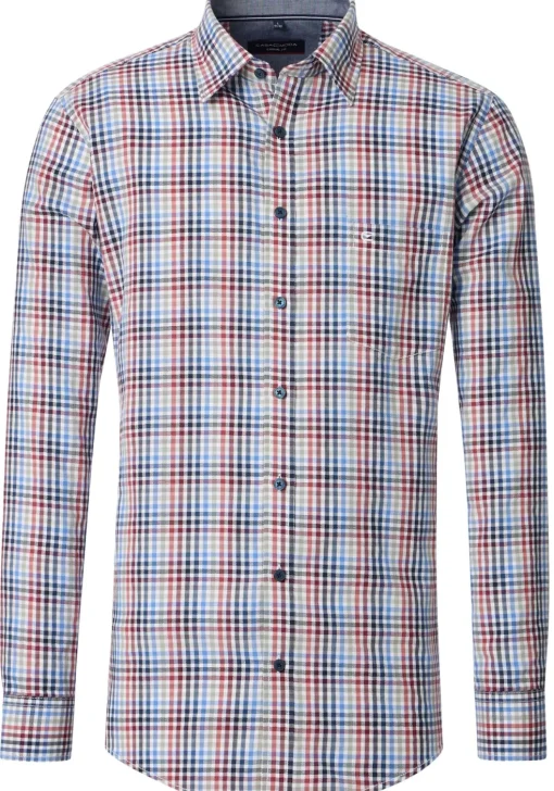CASA MODA Sport casual fit overhemd, dobby, wit met rood, blauw en groen geruit