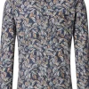 CASA MODA Sport casual fit overhemd, popeline, donkerblauw met beige bloemen dessin