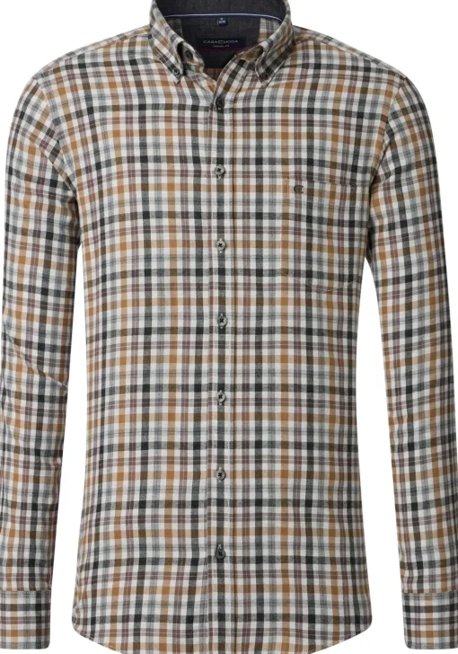 CASA MODA Sport casual fit overhemd, flanel, beige, blauw, wit geruit