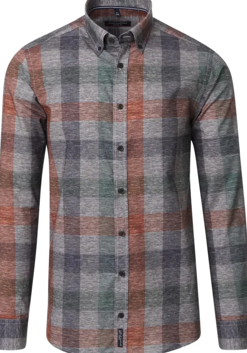 CASA MODA Sport casual fit overhemd, popeline, grijs met groen en rood geruit