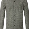 CASA MODA Sport casual fit overhemd, popeline, groen met beige en wit dessin