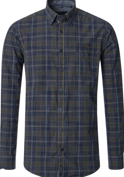 CASA MODA Sport casual fit overhemd, popeline, groen met blauw geruit