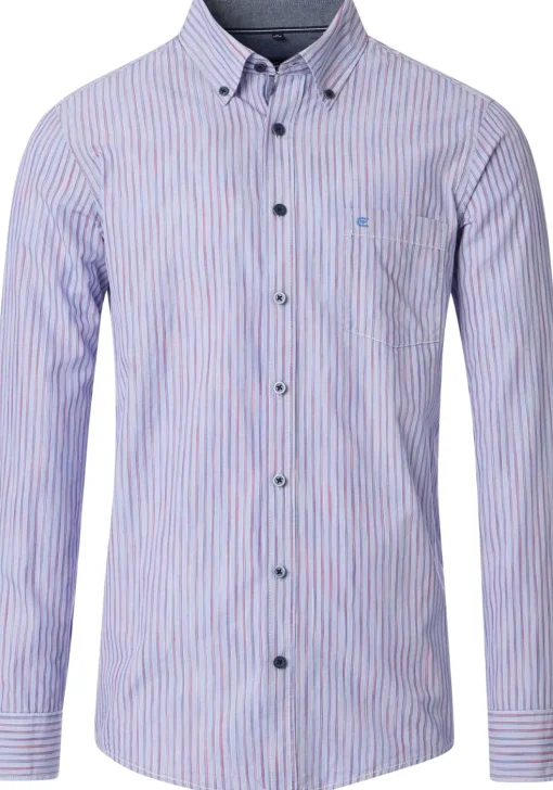CASA MODA Sport casual fit overhemd, popeline, lichtblauw met rood gestreept