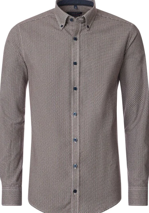 CASA MODA Sport casual fit overhemd, flanel, bruin dessin
