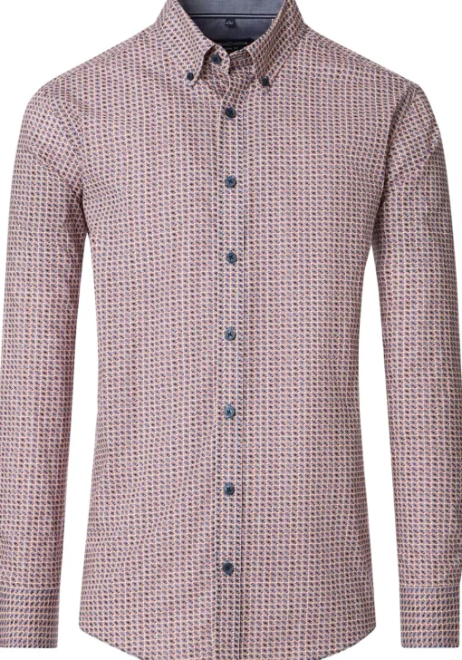 CASA MODA Sport casual fit overhemd, popeline, rood, met blauw en wit dessin