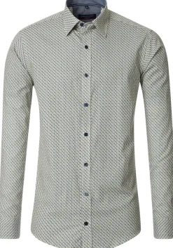 CASA MODA Sport casual fit overhemd, popeline, wit met blauw en geel dessin