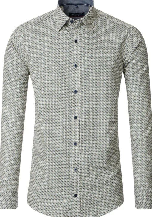 CASA MODA Sport casual fit overhemd, popeline, wit met blauw en geel dessin