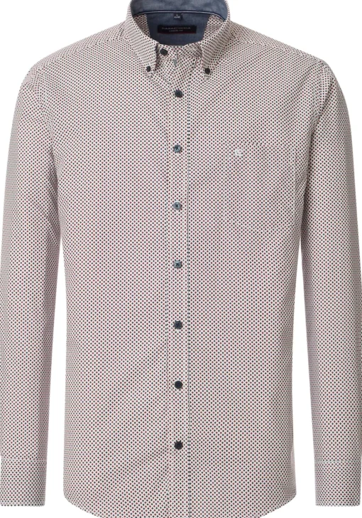 CASA MODA Sport casual fit overhemd, popeline, wit met blauw en rood dessin