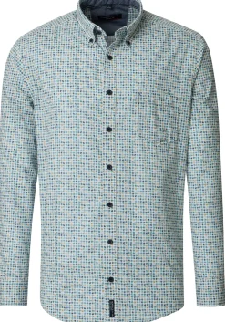 CASA MODA Sport casual fit overhemd, popeline, wit met blauw, aqua en geel balletjes dessin
