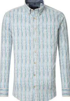 CASA MODA Sport casual fit overhemd, popeline, wit met blauw, geel en groen gestreept