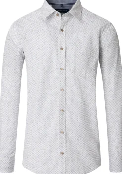CASA MODA Sport casual fit overhemd, popeline, wit met lichtblauw en beige dessin