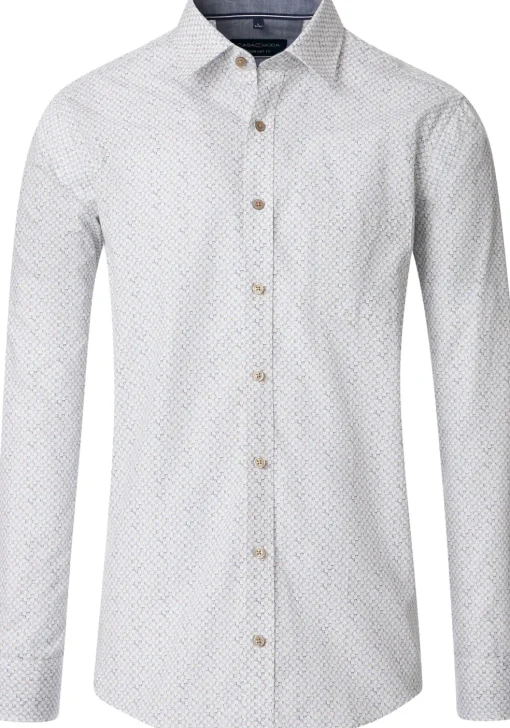 CASA MODA Sport casual fit overhemd, popeline, wit met lichtblauw en beige dessin