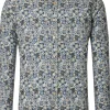 CASA MODA Sport casual fit overhemd, twill, blauw met groen, beige en wit dessin