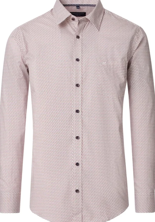 CASA MODA Sport casual fit overhemd, popeline, wit met rood en beige dessin