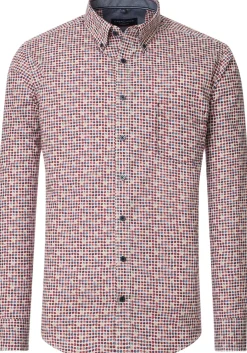 CASA MODA Sport casual fit overhemd, popeline, wit met rood en blauw balletjes dessin