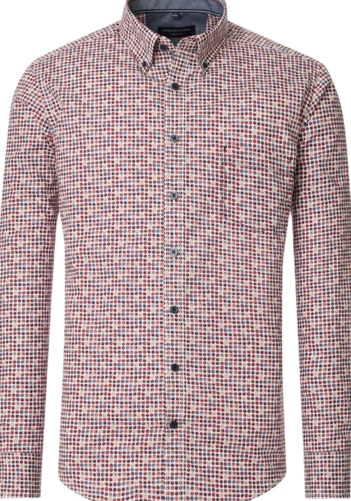 CASA MODA Sport casual fit overhemd, popeline, wit met rood en blauw balletjes dessin