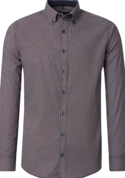 CASA MODA Sport casual fit overhemd, twill, blauw met rood dessin