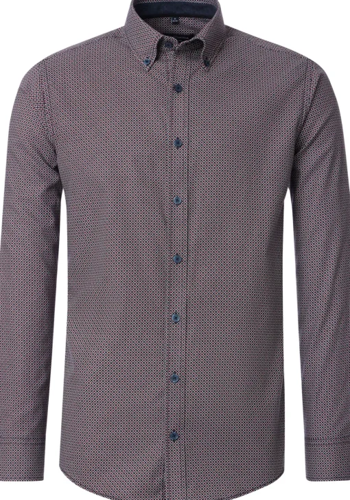 CASA MODA Sport casual fit overhemd, twill, blauw met rood dessin