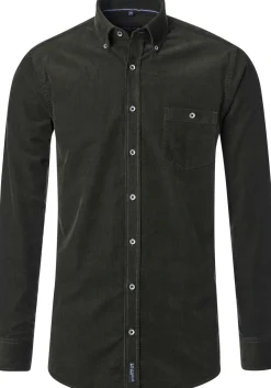 CASA MODA Sport casual fit overhemd, ribfluweel, donkergroen