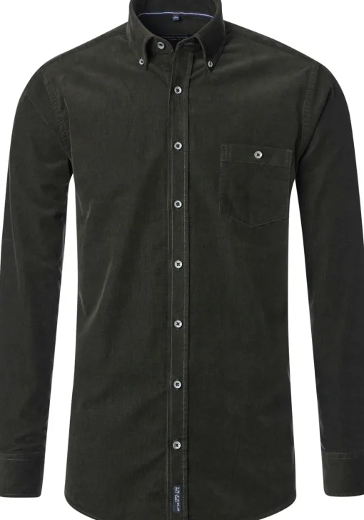 CASA MODA Sport casual fit overhemd, ribfluweel, donkergroen