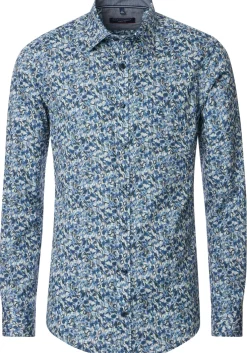 CASA MODA Sport casual fit overhemd, twill, blauw met wit dessin