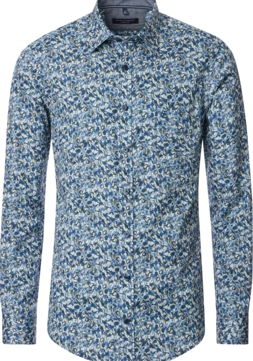 CASA MODA Sport casual fit overhemd, twill, blauw met wit dessin