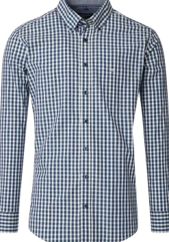 CASA MODA Sport casual fit overhemd, structuur, donkerblauw met wit en groen geruit