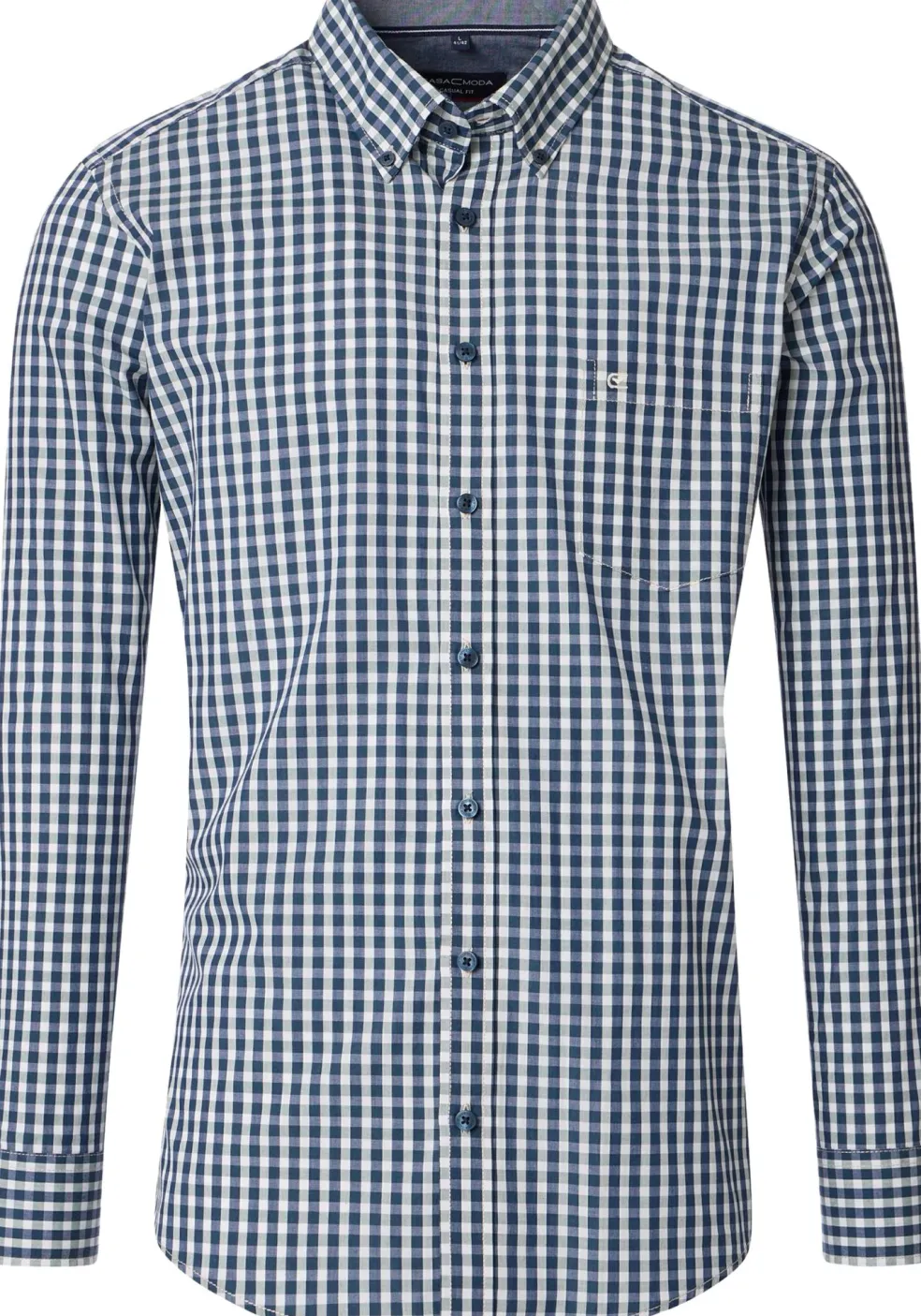 CASA MODA Sport casual fit overhemd, structuur, donkerblauw met wit en groen geruit