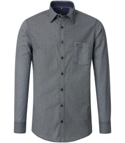 CASA MODA Sport casual fit overhemd, twill, blauw met wit en groen dessin