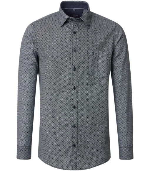 CASA MODA Sport casual fit overhemd, twill, blauw met wit en groen dessin