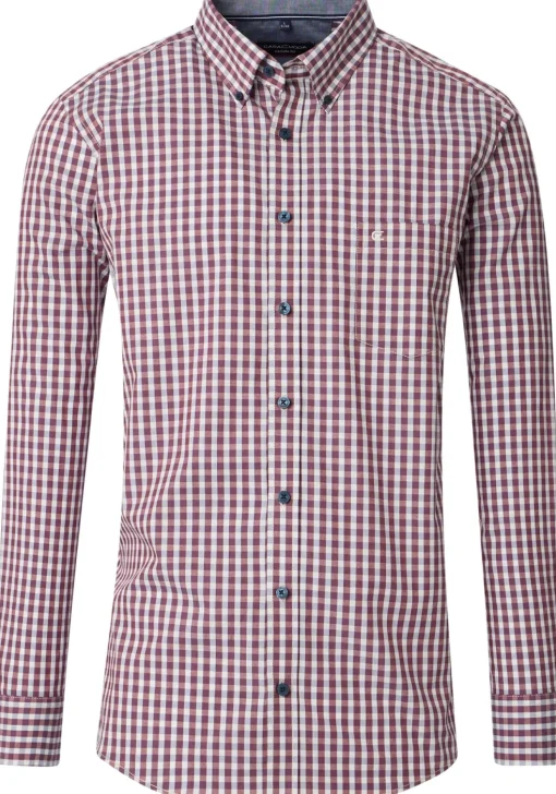 CASA MODA Sport casual fit overhemd, structuur, rood met wit en blauw geruit