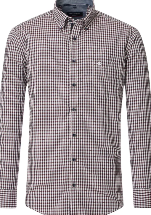 CASA MODA Sport casual fit overhemd, dobby, blauw met wit en rood geruit