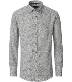 CASA MODA Sport casual fit overhemd, twill, beige met blauw en groen dessin