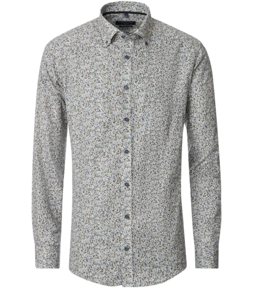 CASA MODA Sport casual fit overhemd, twill, beige met blauw en groen dessin