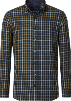 CASA MODA Sport casual fit overhemd, twill, blauw, groen, oranje geruit