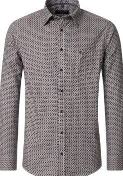 CASA MODA Sport casual fit overhemd, twill, bruin met blauw en wit dessin