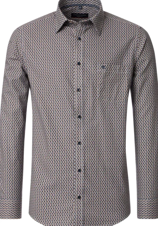 CASA MODA Sport casual fit overhemd, twill, bruin met blauw en wit dessin