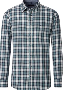 CASA MODA Sport casual fit overhemd, twill, groen met blauw, beige en wit geruit
