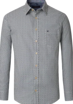 CASA MODA Sport casual fit overhemd, twill, wit met blauw en beige dessin