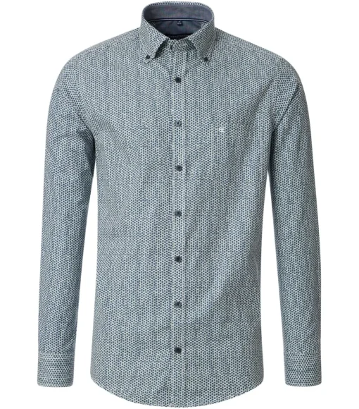CASA MODA Sport casual fit overhemd, twill, wit met blauw en groen dessin