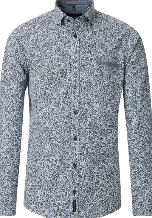 CASA MODA Sport casual fit overhemd, popeline, blauw dessin
