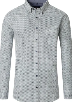 CASA MODA Sport casual fit overhemd, twill, wit met blauw en petrol dessin