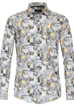 CASA MODA Sport casual fit overhemd, popeline, blauw dessin
