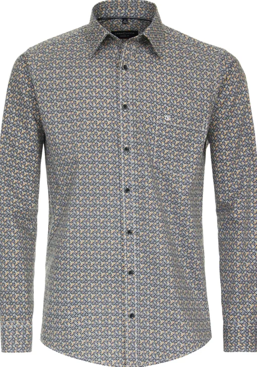 CASA MODA Sport casual fit overhemd, popeline, geel dessin