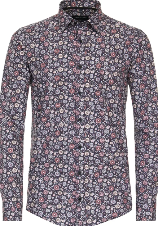 CASA MODA Sport casual fit overhemd, popeline, rood dessin