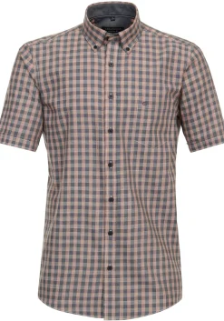 CASA MODA Sport casual fit overhemd, korte mouw, chambray, oranje geruit