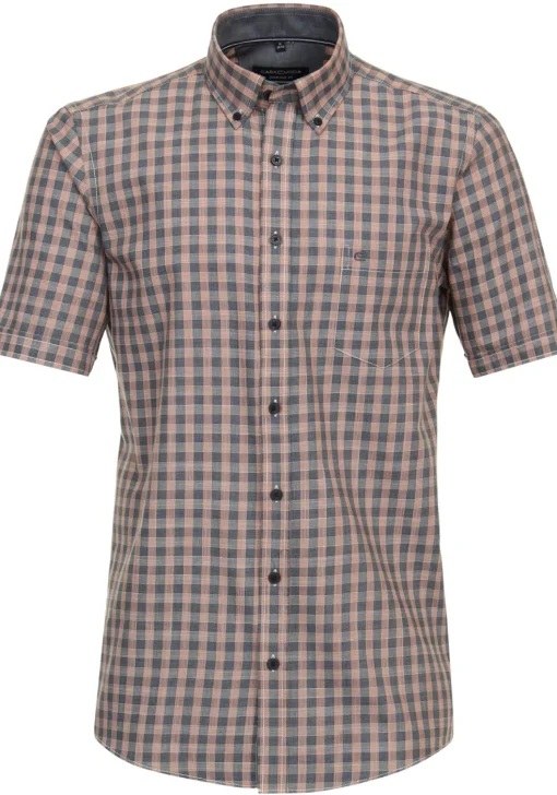 CASA MODA Sport casual fit overhemd, korte mouw, chambray, oranje geruit
