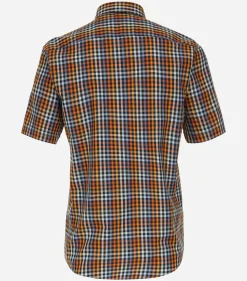 CASA MODA Sport casual fit overhemd, korte mouw, dobby, oranje geruit