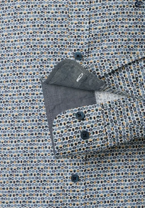 CASA MODA Sport casual fit overhemd, popeline, blauw met beige en wit dessin