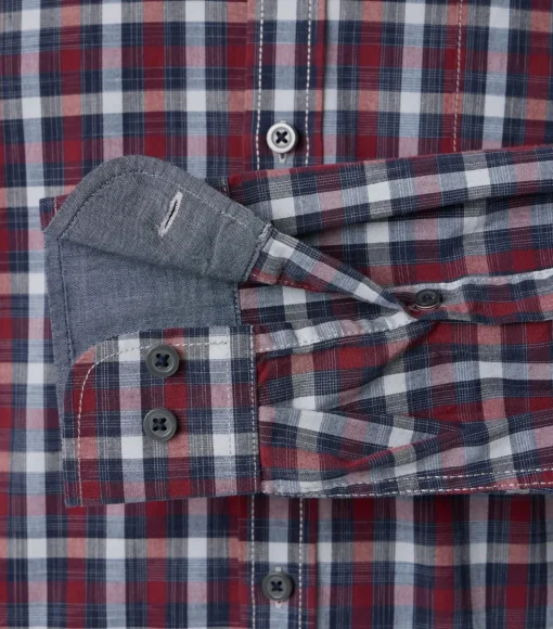 CASA MODA Sport casual fit overhemd, popeline, blauw met donkerrood geruit